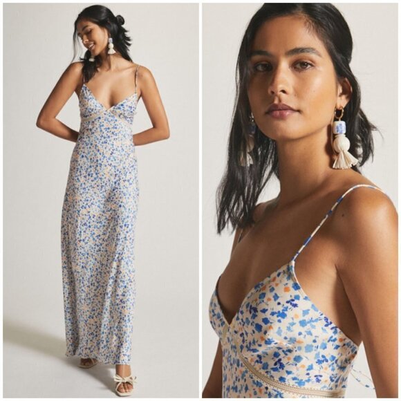 💕FAVORITE DAUGHTER💕 The Satin Blackberry Dress Poppy Floral Print Medium NWOT